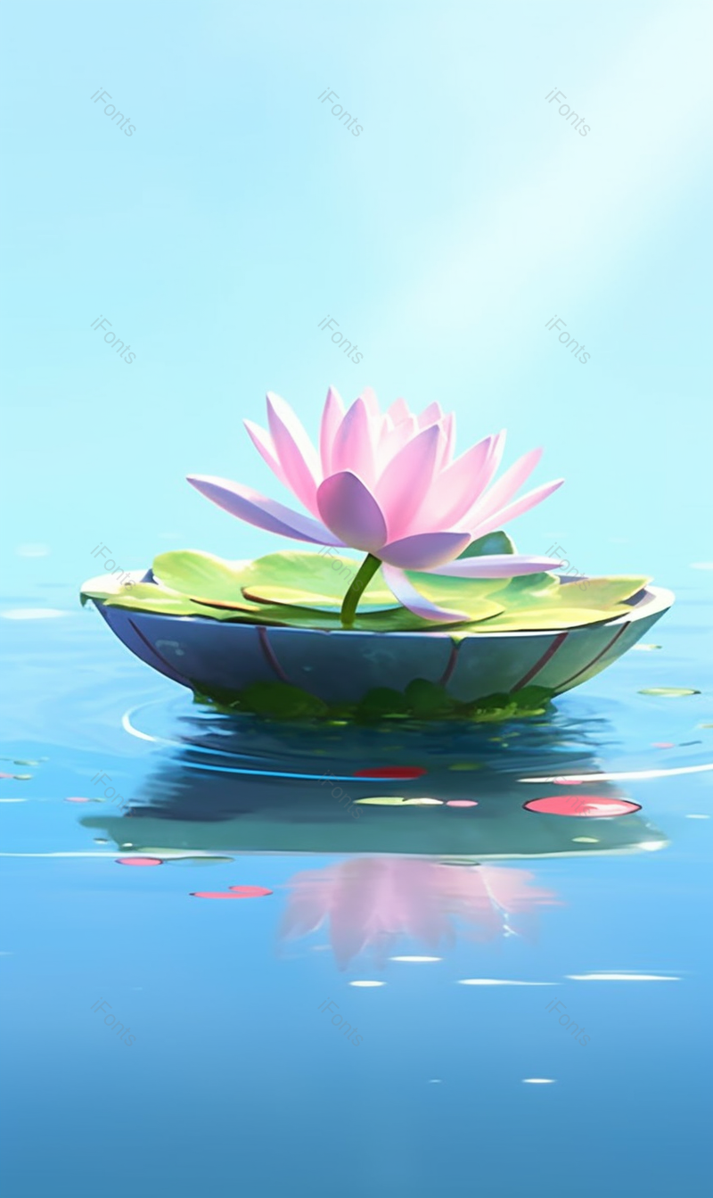 孤芳自赏夏天荷花花盆盛开荷叶绿色晴天晴朗插画,插画/手绘图,插画/手绘图库,插画/手绘图下载,插画/手绘